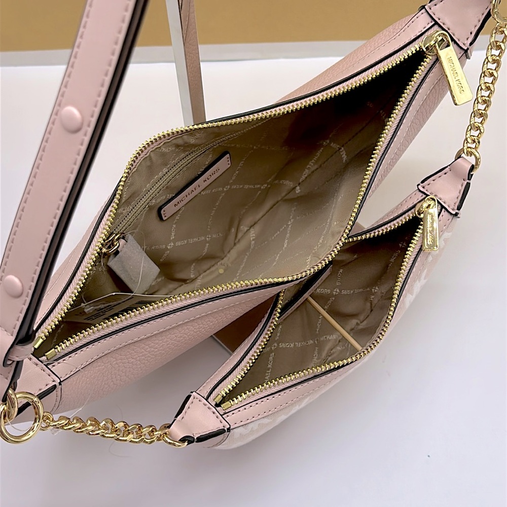 MICHAEL KORS Hollis Medium 2-in-1 Pebbled Leather and Logo Jacquard Shoulder Bag - Picture 4 of 16